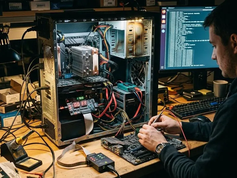 Working computer setup showing firmware stack with firmware, hardware init, OS handoff