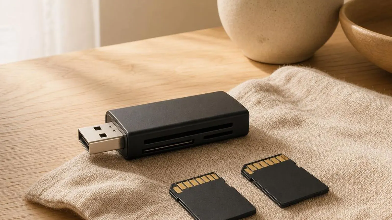 SD card and microSD card with its adapter, fanned at an angle shown with contacts visible