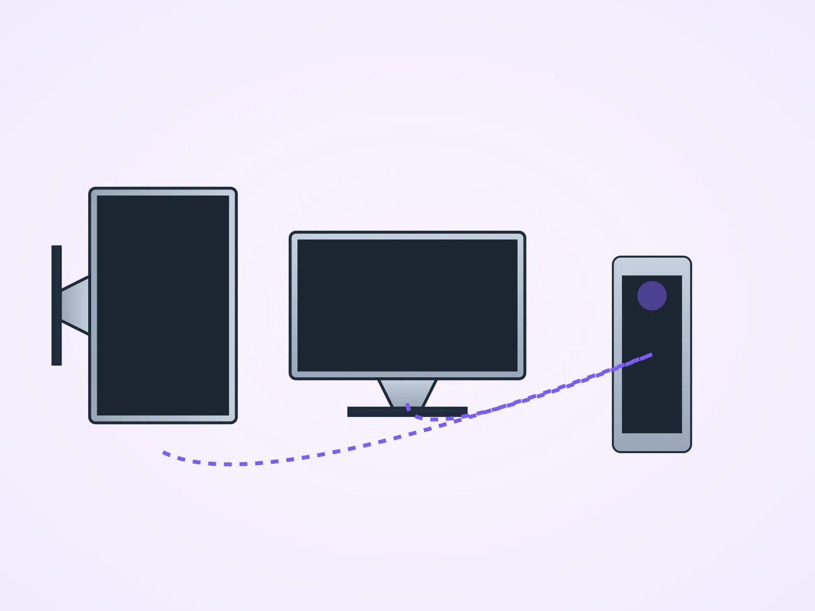 dual-monitor desk setup connected to one portrait monitor, one landscape monitor, cables to a PC, different refresh rates
